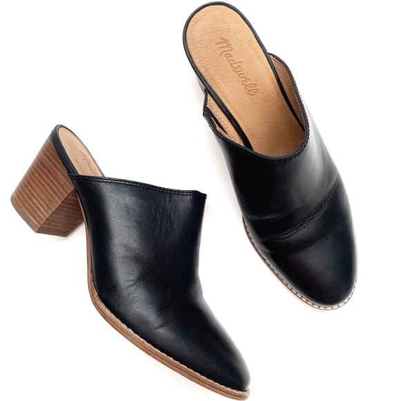 Madewell Shoes - Madewell Harper Black Leather Stacked Heel Mules
